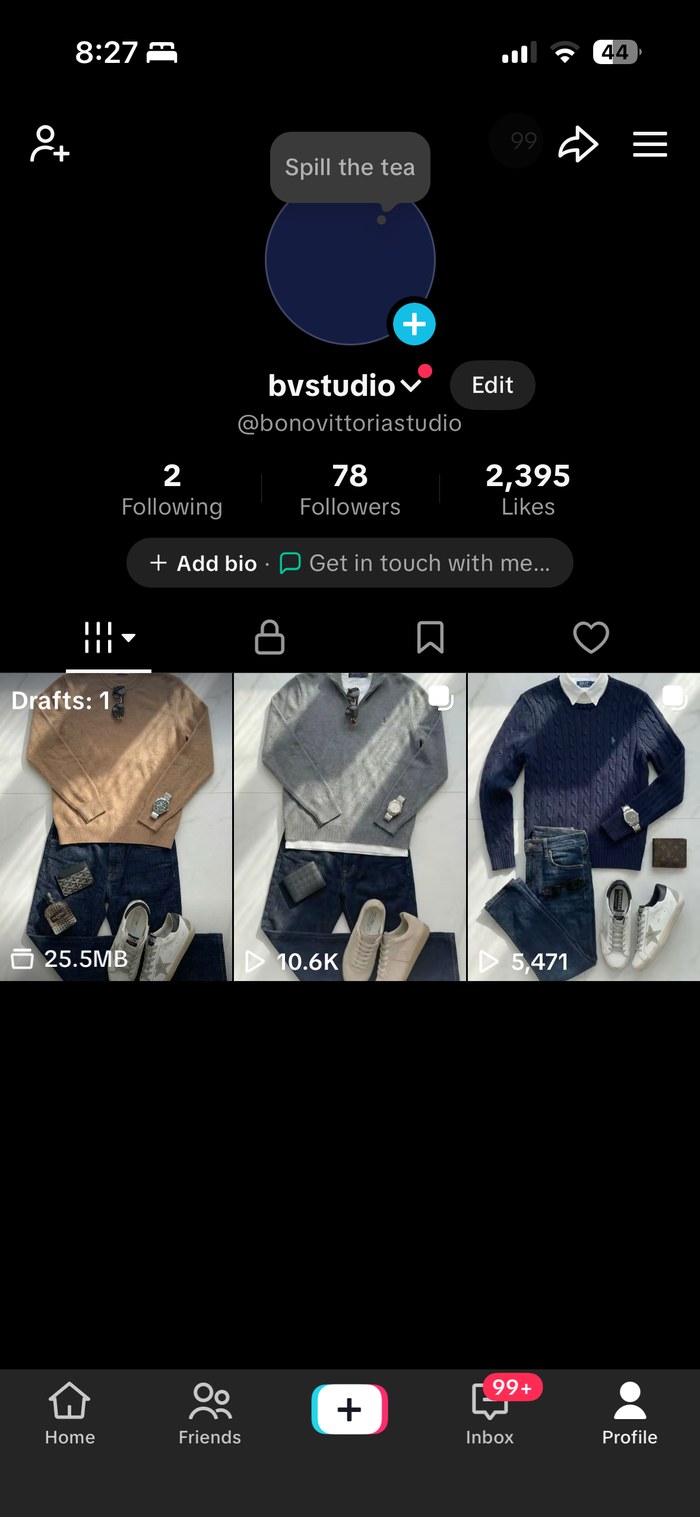 Real TikTok profile screenshot showing 78 followers on day one